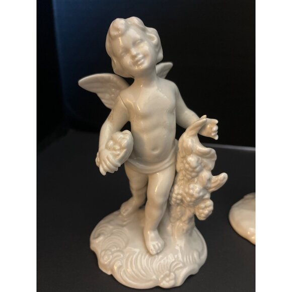 Dresden Porcelain Set Of 4 White  Cherub Figurines Angelic Decor Sculptures 5.5" - Picture 2 of 10